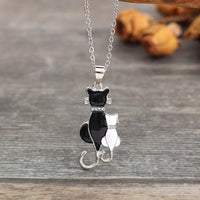 Black & White Cat Couple Pendant Necklace