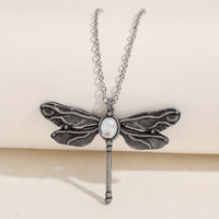 Vintage Dragonfly Pendant Moonstone Necklace