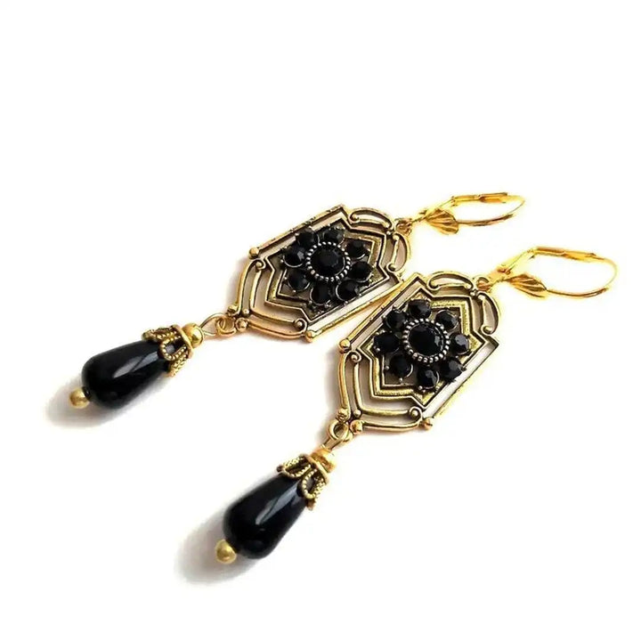 Black Crystal Drop Earrings